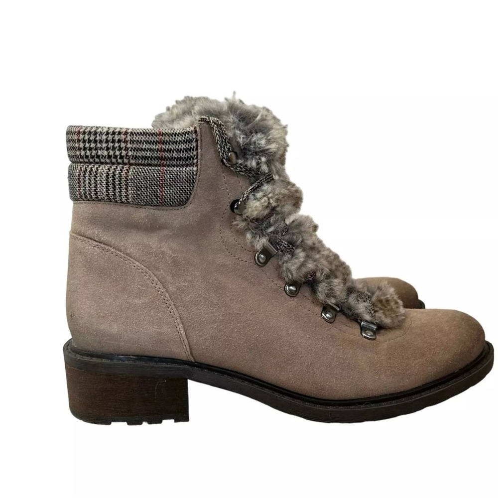 Sam Edelman Tan and Gray Winter Boots with Lace-Up Design and Cozy Collar